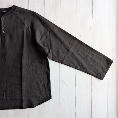 《 MEN 》 maillot mature / Canvas Linen Henley BB Shirt ( BLACK )