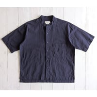 《 UNISEX 》 RINEN / 80/1+50/1強撚平織 半袖ラグランスタンドカラーシャツ ( ネイビー )