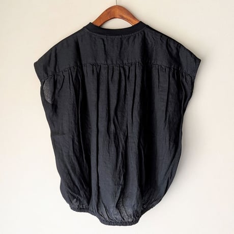 《 WOMEN 》 MANON / OVER DYE LINEN COMBI SHIRT TEE ( BLACK )