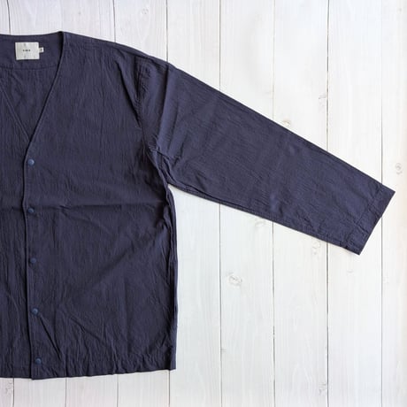 《 UNISEX 》 RINEN / 80/1+50/1強撚平織 カーディガンシャツ ( ネイビー )