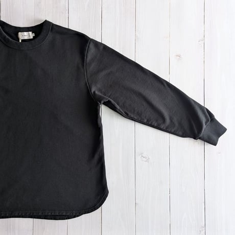 《 UNISEX 》 RINEN / 40/2スーピマ裏毛 裾ラウンドクルーネック ( クロ )