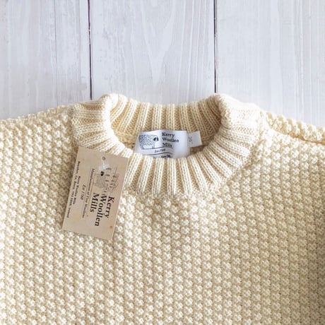 《 UNISEX 》Kerry Woollen Mills / Moss Stitch Crew Neck Sweater Relax ( Pure Aran )