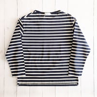 《 UNISEX 》RINEN / 16/1空紡天竺ボーダー ボートネック ( ネイビーベース×生成 )