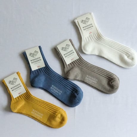 《 UNISEX 》 NISHIGUCHI KUTSUSHITA / リネンリブソックス ( 5 colors )