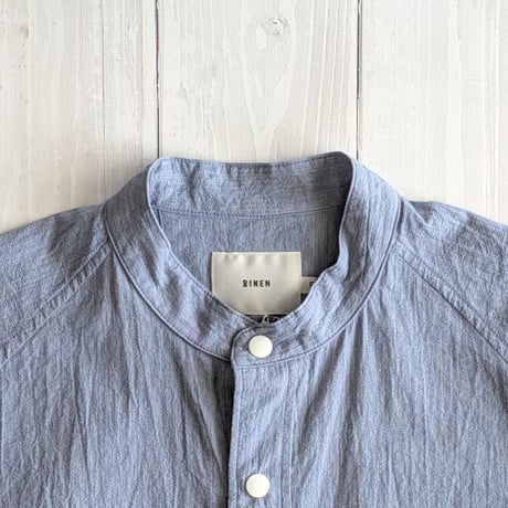 《 UNISEX 》 RINEN / 80/1+50/1強撚平織 半袖ラグランスタンドカラーシャツ ( ハケメ )