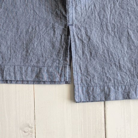 《 UNISEX 》 RINEN / 80/1+50/1強撚平織 半袖ラグランスタンドカラーシャツ ( ハケメ )