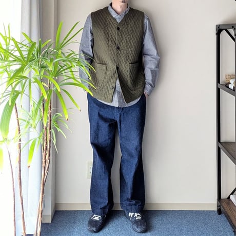 《 UNISEX 》 RINEN / 30/1オーガニック天竺ダイヤキルティング ベスト ( オリーブ )