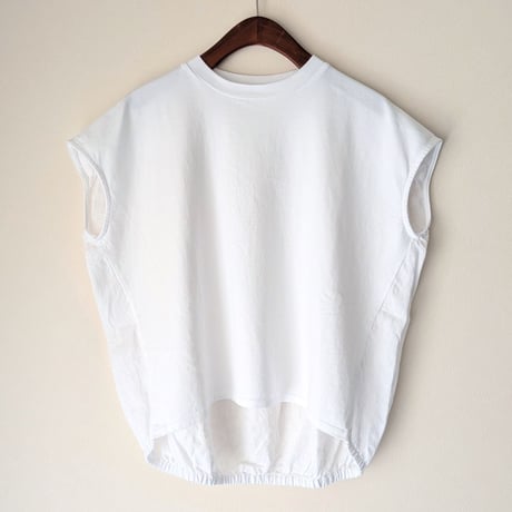 《 WOMEN 》 MANON / OVER DYE LINEN COMBI SHIRT TEE ( WHITE )