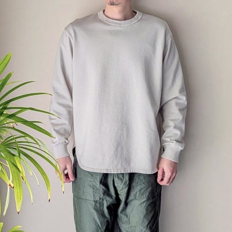 《 UNISEX 》 RINEN / 40/2スーピマ裏毛 裾ラウンドクルーネック ( ライトベージュ )