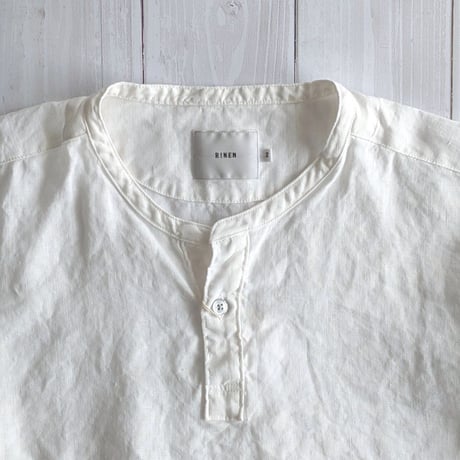 《 MEN 》 RINEN / 60/1リネンローン 半袖ヘンリーネックシャツ ( シロ )