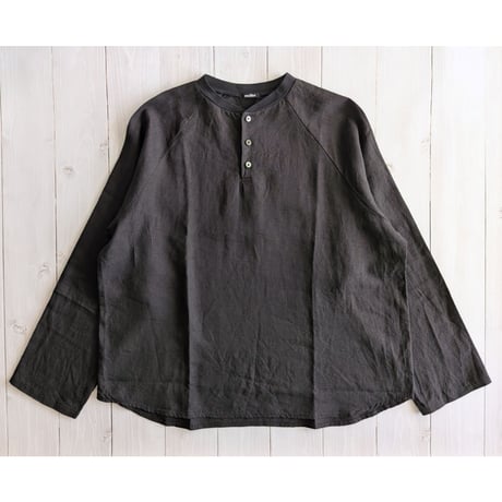《 MEN 》 maillot mature / Canvas Linen Henley BB Shirt ( BLACK )