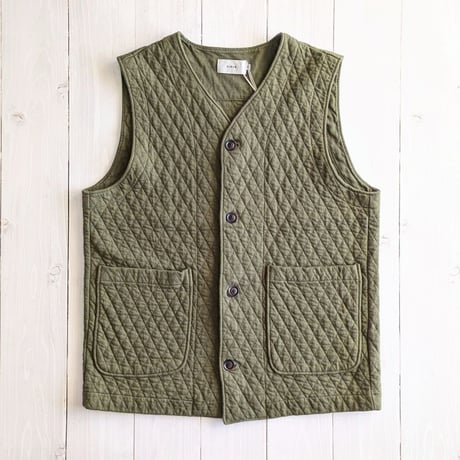 《 UNISEX 》 RINEN / 30/1オーガニック天竺ダイヤキルティング ベスト ( オリーブ )