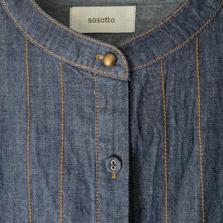 《 WOMEN 》 sosotto / 5.5ozデニム ビブヨークギャザーワンピース ( ワンウォッシュ )