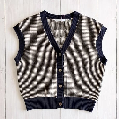 《 WOMEN 》 PONT DE CHALONS / ポップコーン編みVネックベスト ( ネイビー )