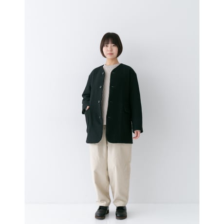 《 WOMEN 》RINEN / 2/60ウール綾織 中綿キルティング ノーカラーショートコート ( ネイビーグレー )