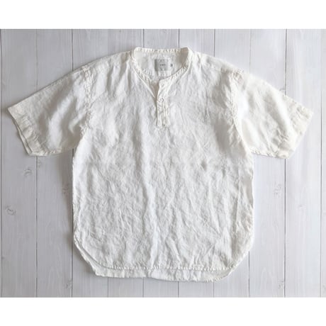 《 MEN 》 RINEN / 60/1リネンローン 半袖ヘンリーネックシャツ ( シロ )