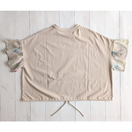 《 WOMEN 》 sosotto / 40/2シルケット天竺裾ドロストLIBERTYギャザースリーブTシャツ ( タン )