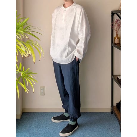 《 MEN 》 maillot mature / Canvas Linen Henley BB Shirt ( WHITE )
