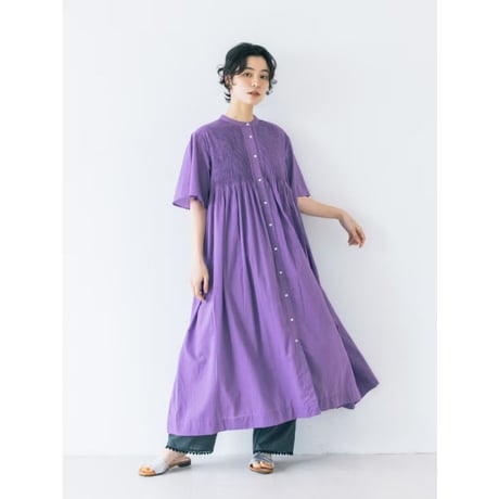 《 WOMEN 》 PONT DE CHALONS / ハンドピンタックスタンドカラーワンピース ( ブラック )
