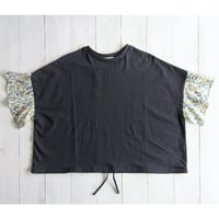 《 WOMEN 》 sosotto / 40/2シルケット天竺裾ドロストLIBERTYギャザースリーブTシャツ ( ネイビー )