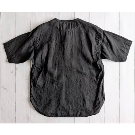 《 MEN 》 RINEN / 60/1リネンローン 半袖ヘンリーネックシャツ ( クロ )