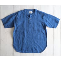 《 MEN 》 RINEN / 60/1リネンローン 半袖ヘンリーネックシャツ ( ブルー )