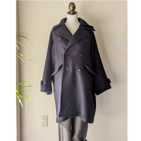 《 WOMEN 》maillot mature / Double Face Beaver Big Pea Coat ( NAVY )