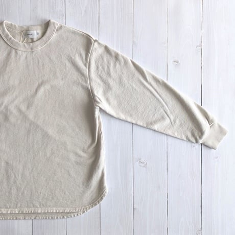 《 UNISEX 》 RINEN / 40/2スーピマ裏毛 裾ラウンドクルーネック ( ライトベージュ )