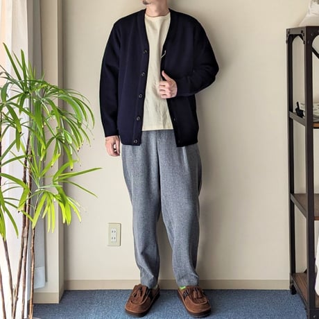 《 UNISEX 》RINEN / 2/15ウール天竺編み カーディガン ( ネイビー )