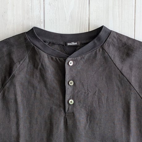 《 MEN 》 maillot mature / Canvas Linen Henley BB Shirt ( BLACK )