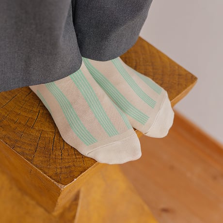 《 WOMEN 》 memeri / スーピマコットンストライプソックス ( 5 colors )