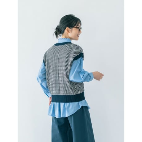 《 WOMEN 》 PONT DE CHALONS / ポップコーン編みVネックベスト ( ネイビー )
