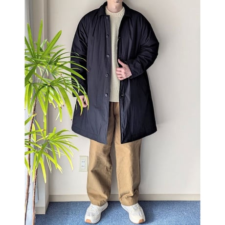 《 UNISEX 》 RINEN / 綿ナイロンタイプライター 中綿ボンディング ステンカラーコート ( クロ )