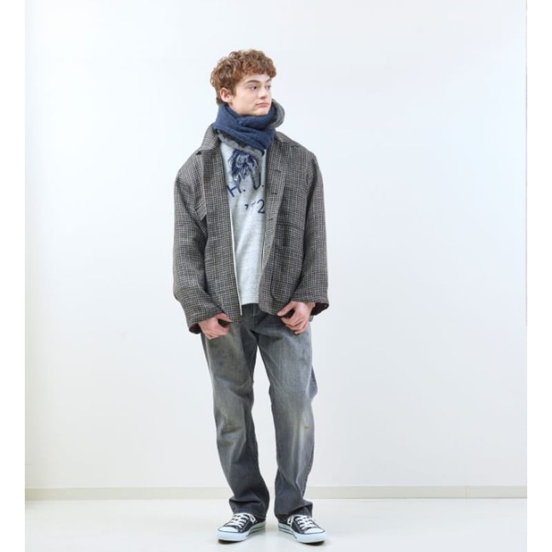 MEN 》H.UNIT / Wool check work coverall ( BLAC