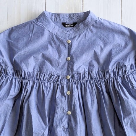 《 WOMEN 》 maillot mature / Shuttle Cloth Gather Shirt ( BLUE )