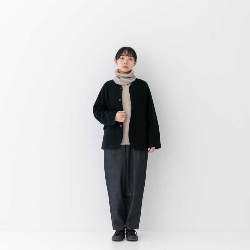 希少　ヤントル　ノーカラー　ジャケット　ネイビー Unisex 》RINEN / 2/48ウール綾織 ラグランノーカラージャケット