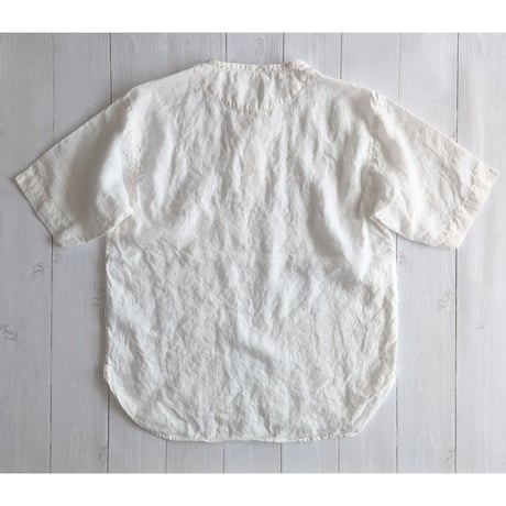 《 MEN 》 RINEN / 60/1リネンローン 半袖ヘンリーネックシャツ ( シロ )