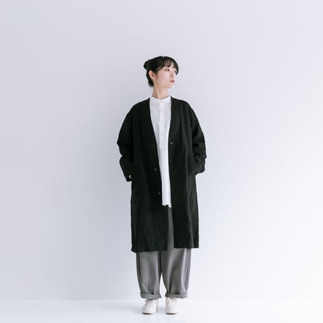 《 Lady's 》RINEN / 40/1リネン平織 ノーカラーコート ( ネイビーグレー )