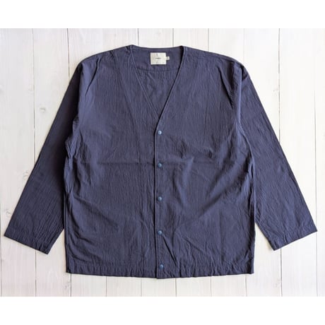 《 UNISEX 》 RINEN / 80/1+50/1強撚平織 カーディガンシャツ ( ネイビー )