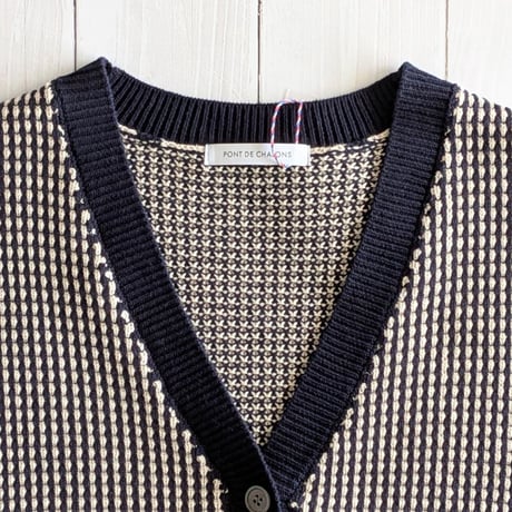 《 WOMEN 》 PONT DE CHALONS / ポップコーン編みVネックベスト ( ネイビー )