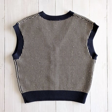 《 WOMEN 》 PONT DE CHALONS / ポップコーン編みVネックベスト ( ネイビー )