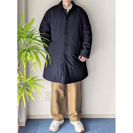 《 UNISEX 》 RINEN / 綿ナイロンタイプライター 中綿ボンディング ステンカラーコート ( クロ )