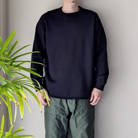《 UNISEX 》 RINEN / 40/2スーピマ裏毛 裾ラウンドクルーネック ( クロ )