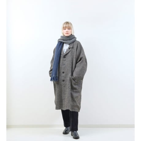 《 WOMEN 》H.UNIT / Wool check raglan atelier coat ( BLACK )