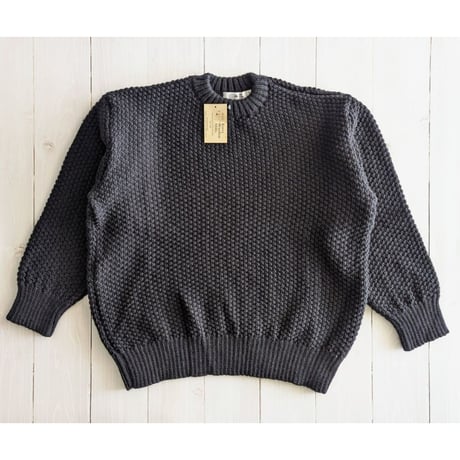 《 UNISEX 》Kerry Woollen Mills / Moss Stitch Crew Neck Sweater Relax ( Midnight )