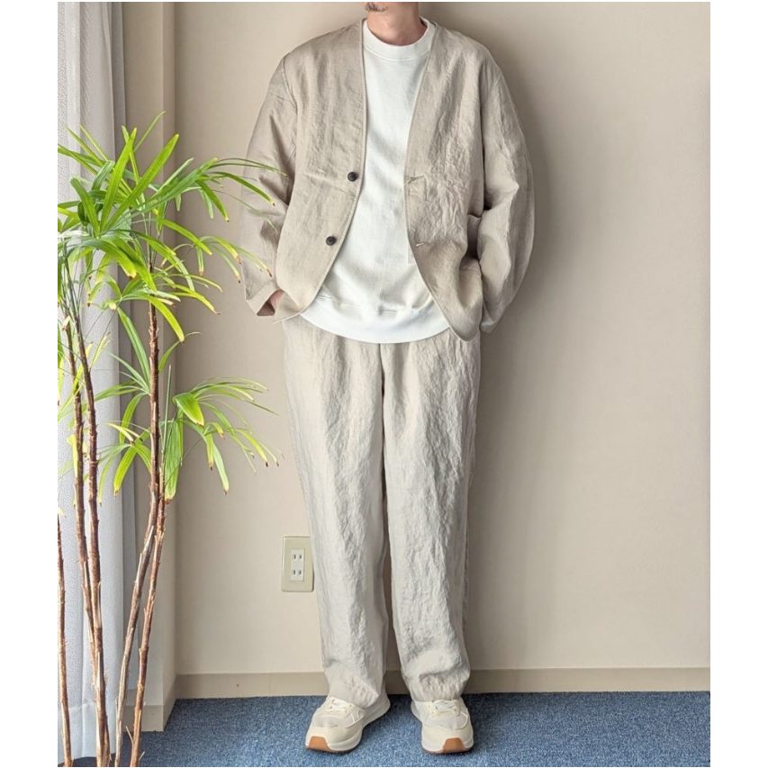 UNISEX 》RINEN / 40/1リネン平織 ノーカラージャケット ( サンド )