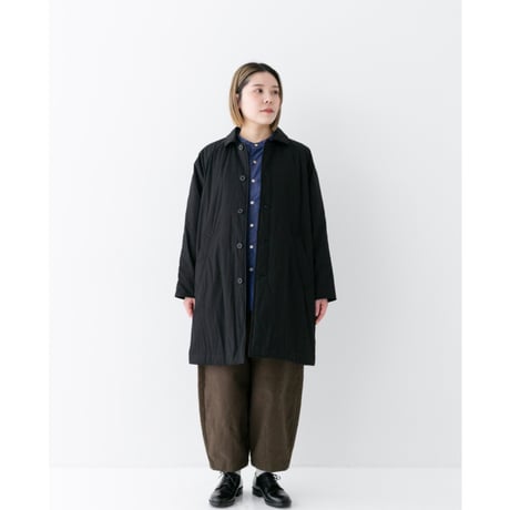 《 UNISEX 》 RINEN / 綿ナイロンタイプライター 中綿ボンディング ステンカラーコート ( クロ )