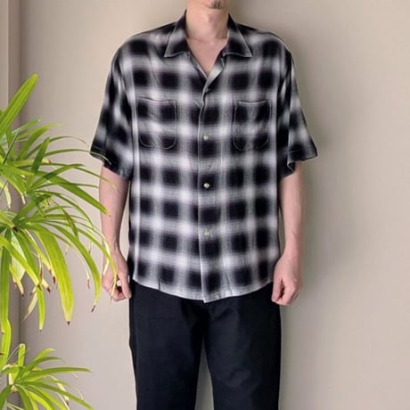 《 MEN 》 TOWNCRAFT / 60S OMBRE LOOP COLLAR S/S SHIRTS  ( BLACK )