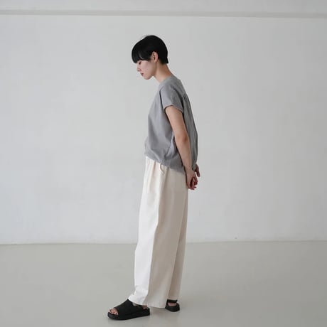 《 WOMEN 》 MANON / OVER DYE LINEN COMBI SHIRT TEE ( BLACK )