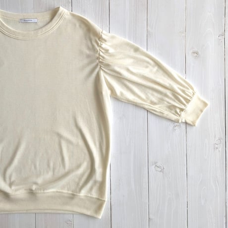 《 WOMEN 》 MANON / SUMMER WOOL MIX COOL GATHER SLEEVE TEE ( IVORY )